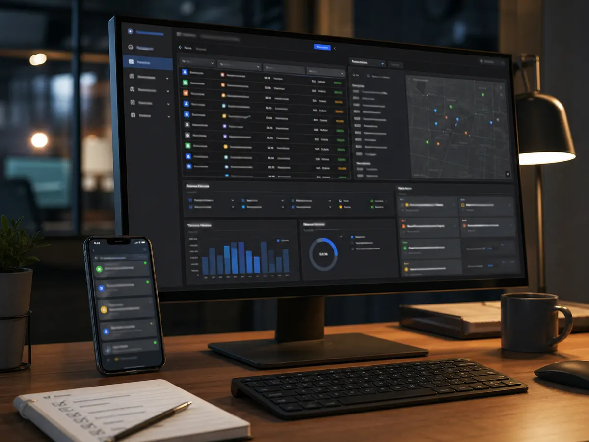 Dark operations dashboard for lead tracking, bookings, maps, and reporting